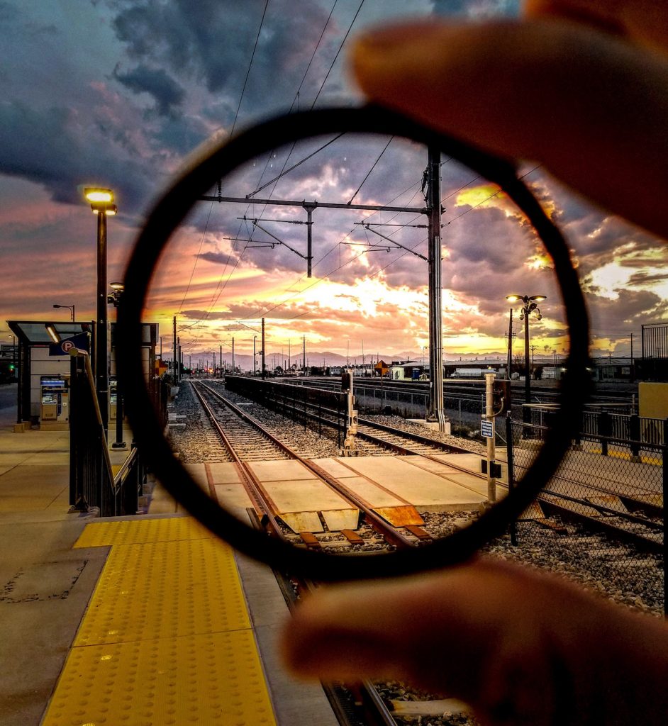 view of the Light Rail tracks through a ring