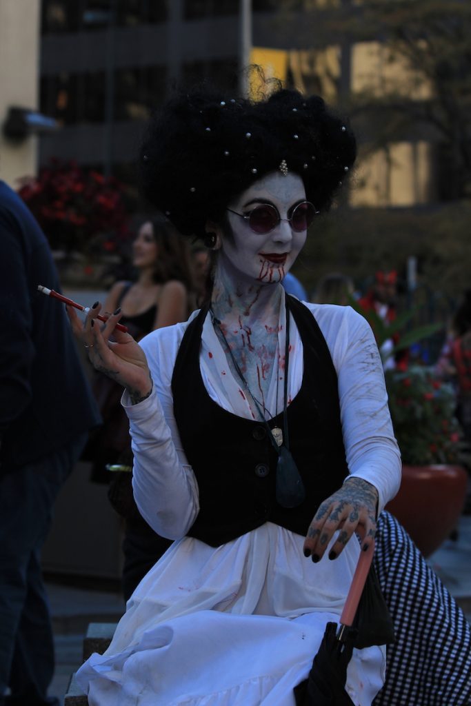 Woman dressed up for the Zombie Crawl