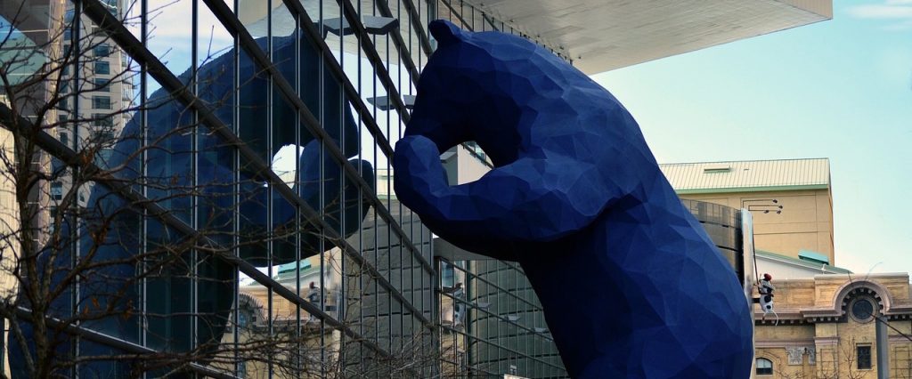 I See What You Mean blue bear with reflection against the Convention Center